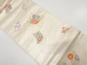 色紙に牡丹・椿模様織り出し　名古屋帯